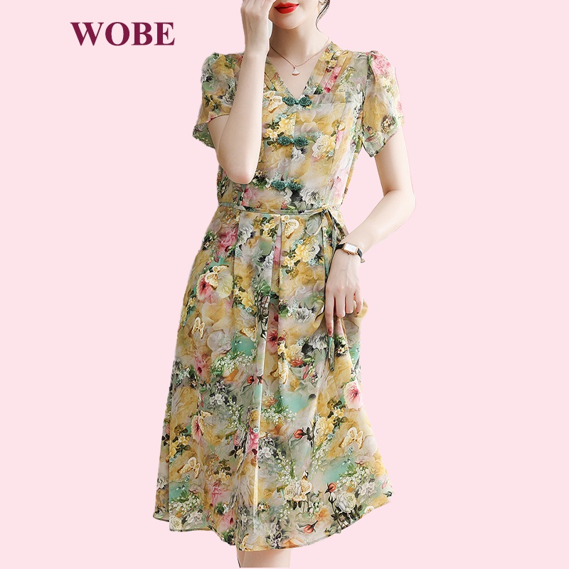 Đầm trung niên cho mẹ sang trọng bigsize cao cấp dự tiệc thiết kế dáng xòe in hoa đẹp P07 - WB WOMAN & BEAUTY