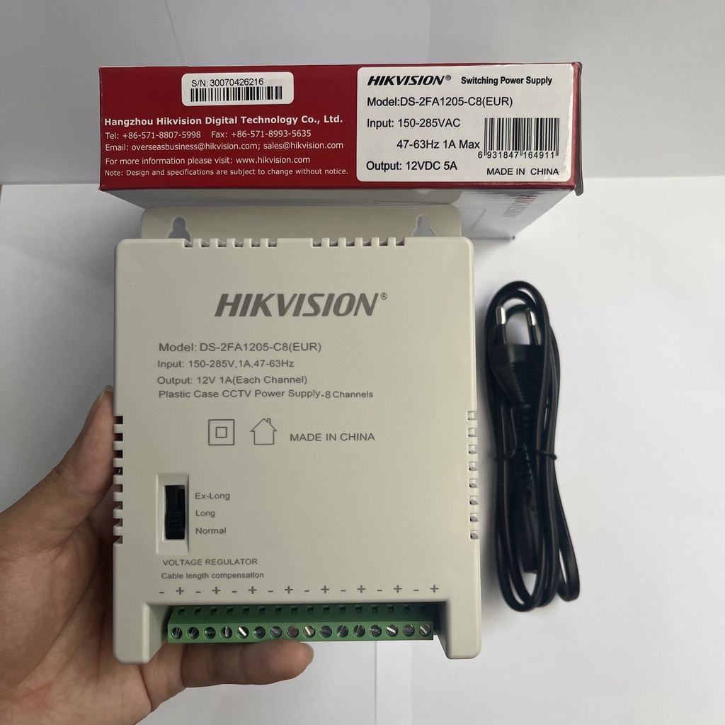 Nguồn tổng cho 4/8 cam Hikvision DS-2FA1225-C4, DS-2FA1205-C8 chuẩn điện áp đầu ra 1A, chính hãng 12 tháng