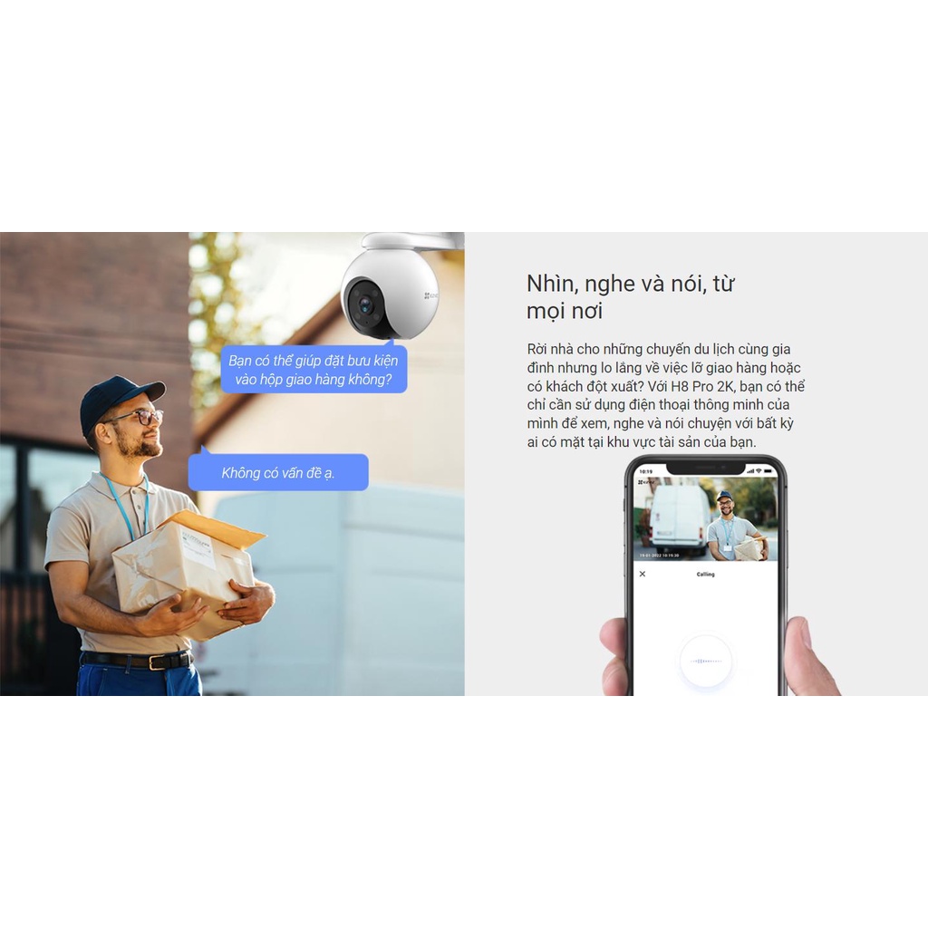 Camera WiFi EZVIZ H8 PRO 2K 3MP - Full HD, Xoay 360 độ, Đàm Thoại 2 Chiều, Phát Hiện Chuyển Động - VTS Smart