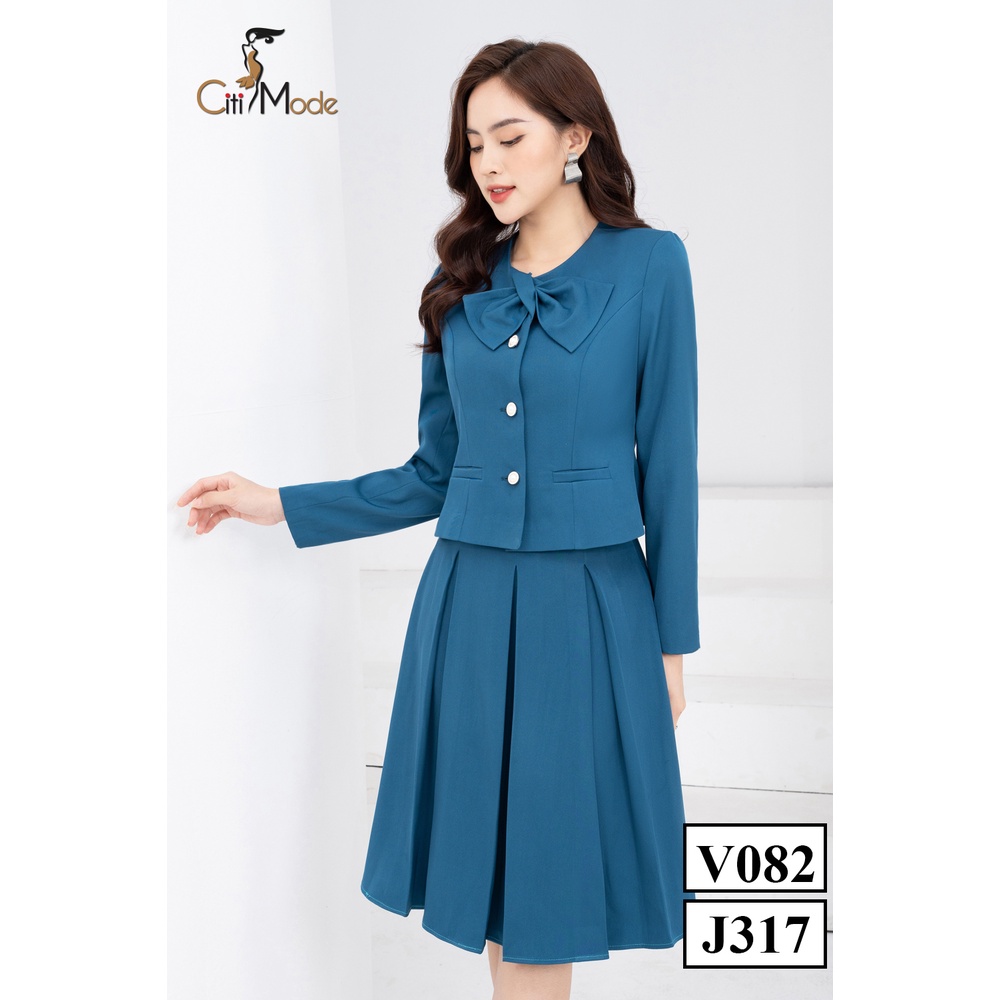 Vest công sở CITI MODE FASHION thiết kế dài tay phối cổ cách điệu V082
