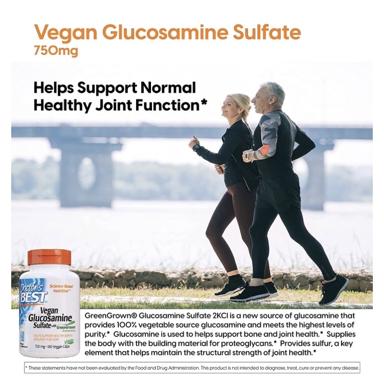 Viên chay vegan bổ xương Khớp Doctor's Best Glucosamine Sulfate 180v USA