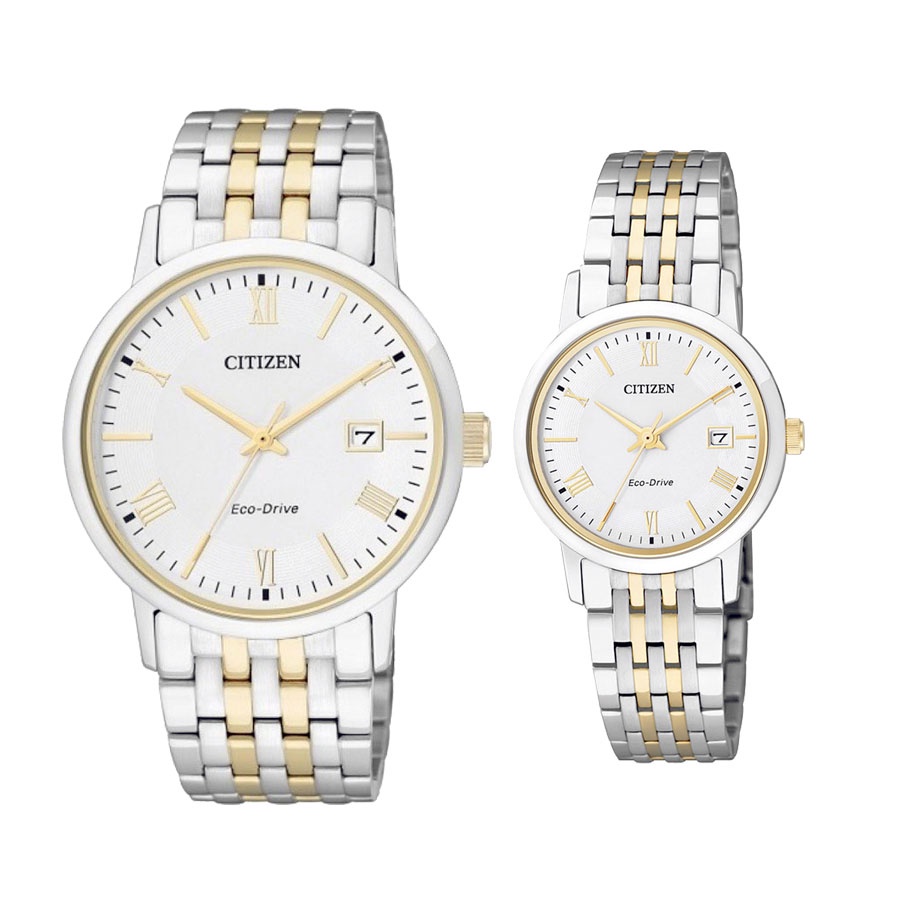 Đồng Hồ Đôi Citizen Eco-Drive Dây Kim Loại BM6774-51A & EW1584-59A - Mặt Trắng (Sapphire)