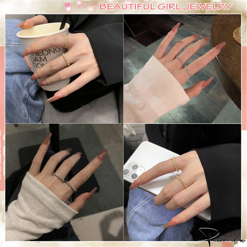 Nhẫn Kim Loại Mạ Vàng / Bạc Thiết Kế Đơn Giản Xinh Xắn Kiểu Hàn Quốc