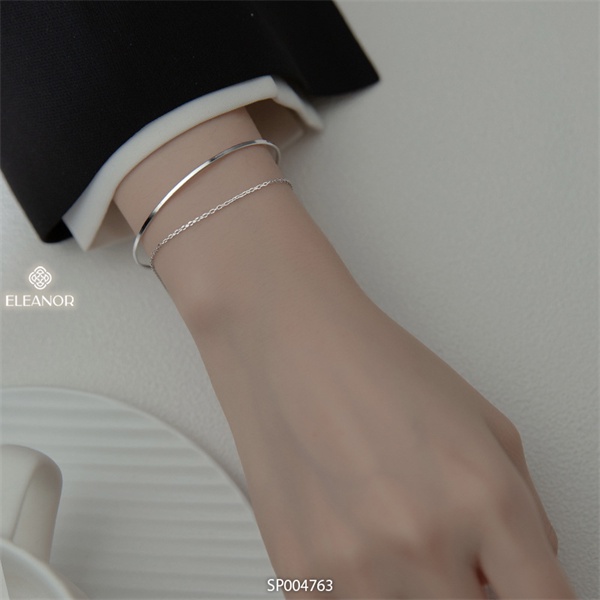 Vòng tay nữ bạc 925 Eleanor Accessories sợi mảnh phối mắt xích viền trơn phụ kiện trang sức 4763