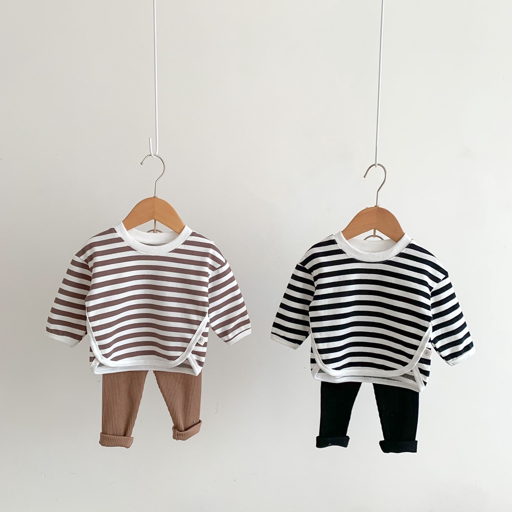 Áo Thun Tay Dài Họa Tiết Kẻ Sọc Thời Trang Mùa Thu Dễ Phối Đồ Cho Bé Trai Và Gái