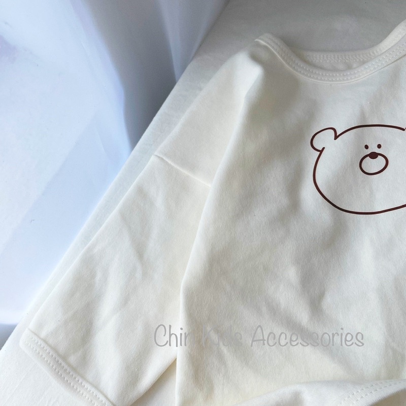 Áo vai trễ in gấu trơn vải cotton pc dày dặn cho bé