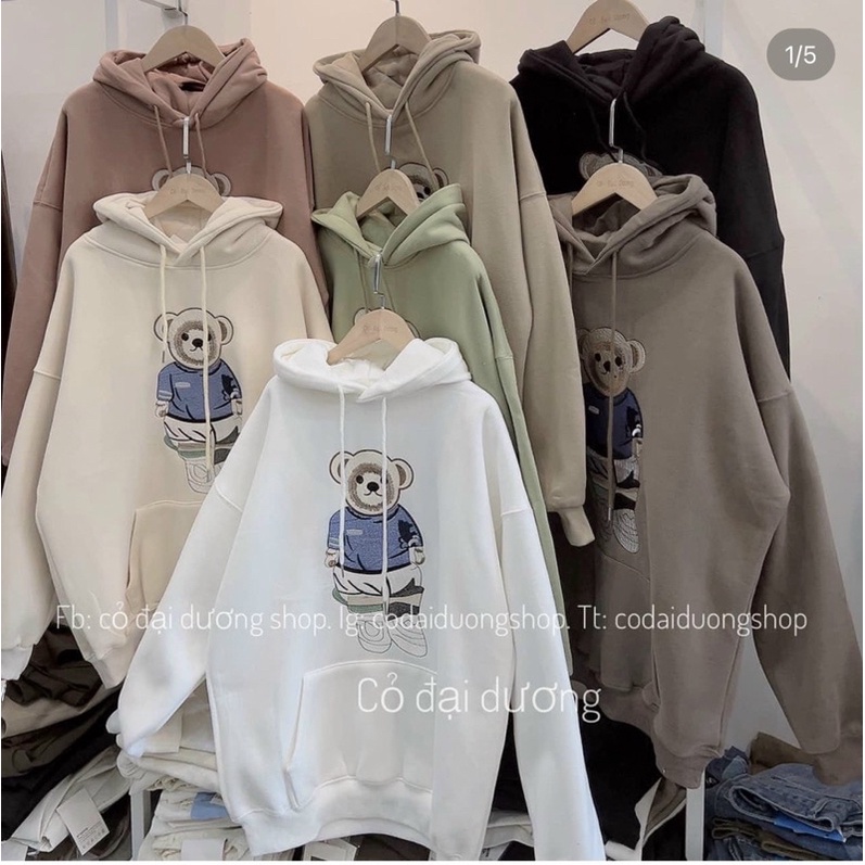 Áo khoác hoodie form rộng nam nữ chất nỉ ngoại dày dặn Áo khoác hoodie nam nữ form rộng gấu đứng