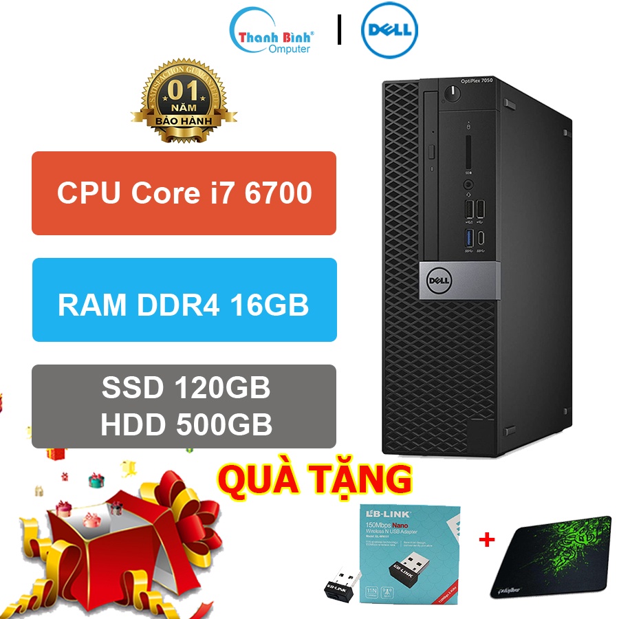 Máy Tính Đồng Bộ Dell 💟ThanhBinhPC💟 Dell Optiplex 3050 SFF ( CPU Core i7 6700- RAM 16GB- SSD 120GB- HDD 500GB ) - BH 12T