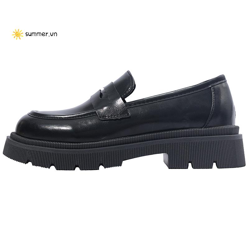 Giày Lười Da Mũi Tròn Đế Dày Tăng Chiều Cao Màu Nâu Phong Cách Anh Quốc Thời Trang Mùa Thu 2022 Cho Nữ