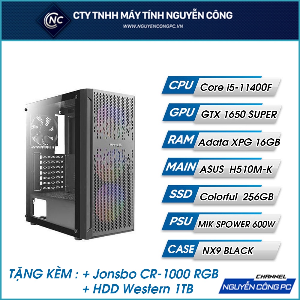 Bộ máy tính PC Vẽ 3D, CPU INTEL thế hệ 11/ i5-11400F/16Gb Ram RGB/1650 Super 4Gb Mới 100% Bảo hành 3 năm
