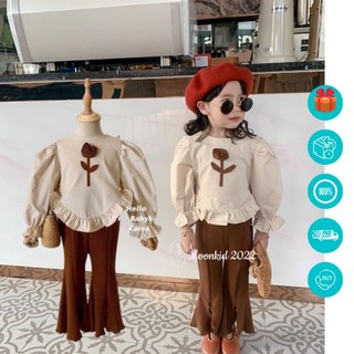 Sét đồ bộ bé gái 22332 sét áo sơ mi thô phối quần x.ẻ size 10-25kg