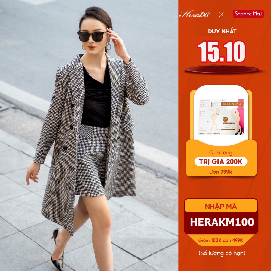 Áo Khoác Nữ Dáng Dài HeraDG Dáng Suông Hai Hàng Cúc, Chất Liệu Dạ Cao Cấp WAMBA001