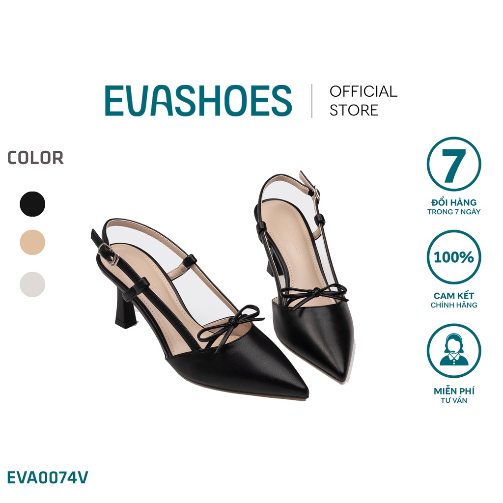 Sandal bít mũi phối nơ gót mảnh 6cm Evashoes Eva0074V