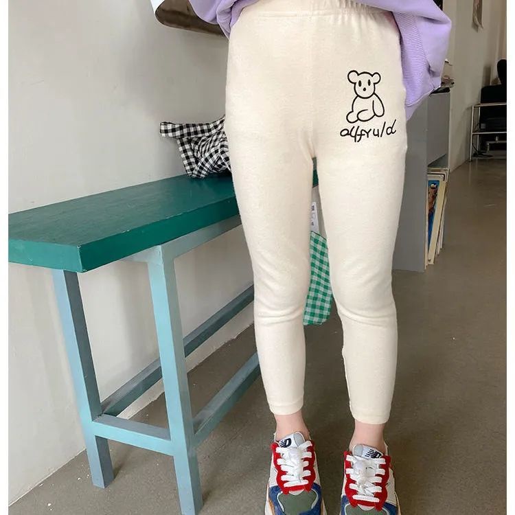Quần legging dài MNGRL in họa tiết hoạt hình màu trơn thời trang Hàn Quốc cho bé gái
