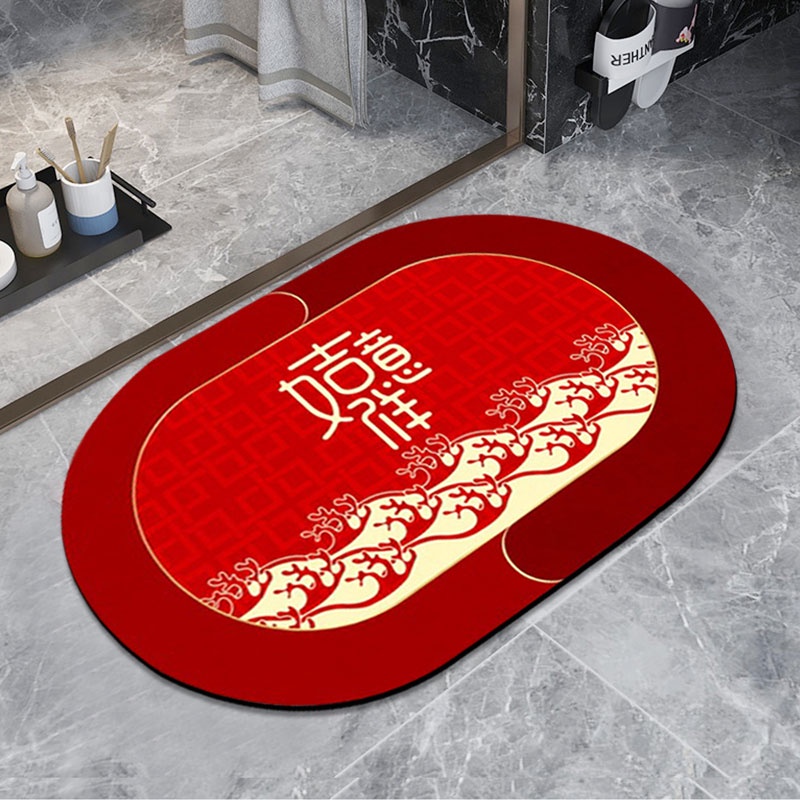 Thảm lót sàn Chống Trượt Hình Oval Mừng Năm Mới 2023