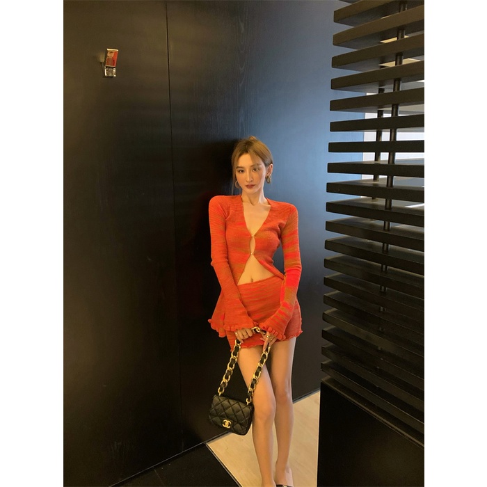 Bộ Áo Khoác cardigan + Chân Váy Xinh Xắn Theo Phong Cách Retro Hàn Quốc