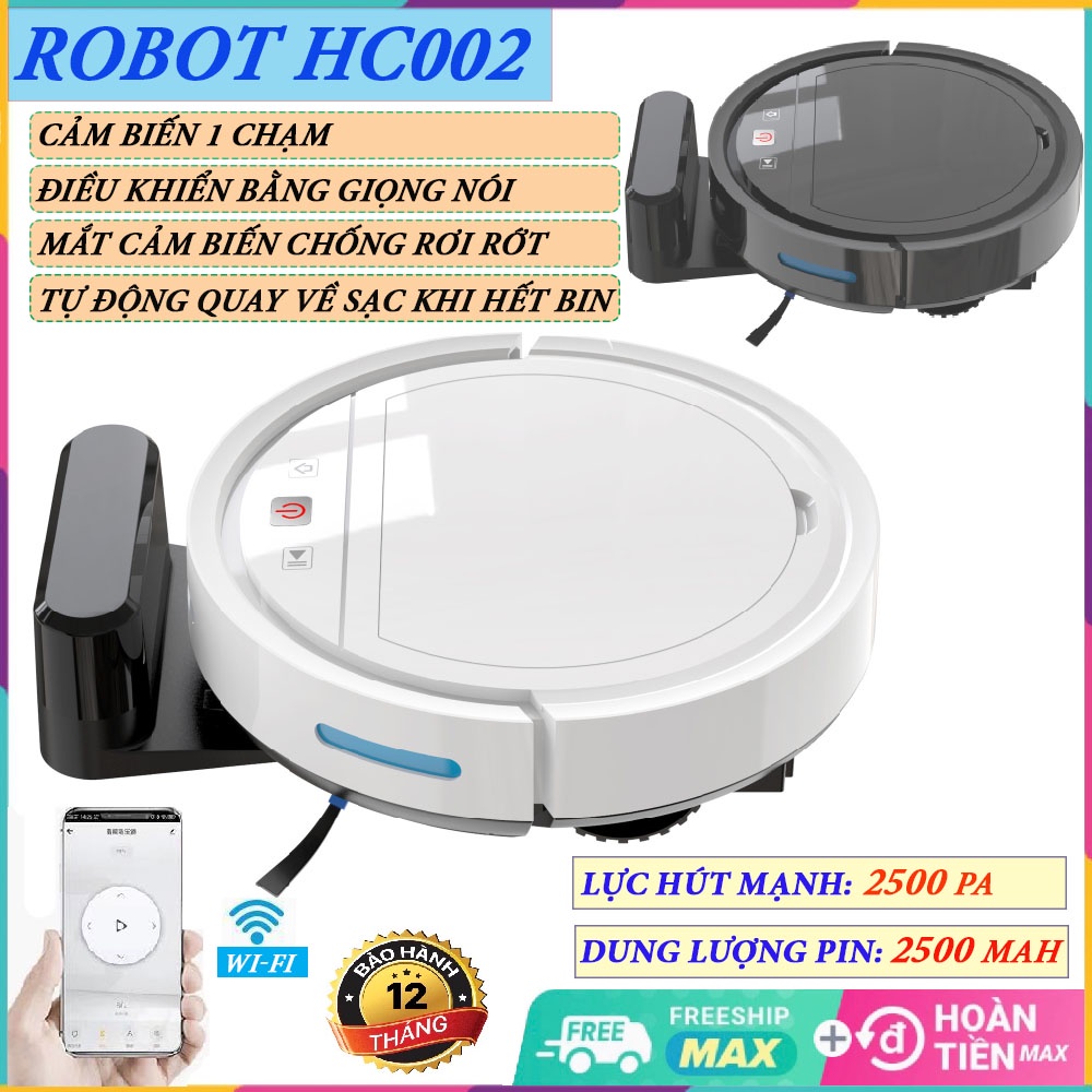 ROBOT Hút Bụi Lau Sàn Nhà Tự Động Sạc Pin - Lực Hút Siêu Khỏe - Điều Khiển Bằng App - Cảm Biến Chống Rơi BH3T