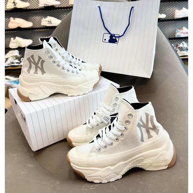 Giày thể thao MLB Chunky Hight N.Y black & white,Giày sneaker N.Y độn đế hack dáng nam nữ hàng chuẩn SC full bill box