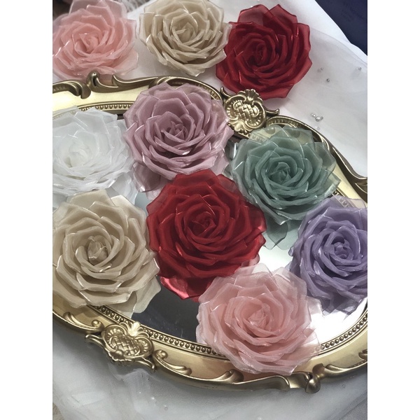 Hoa cài áo handmade-Hoa voan tơ óng 10cm- Nhiều màu rất đẹp