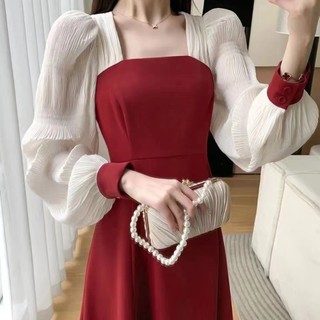 Đầm Maxi Dáng Chữ A Dài Tay Cổ Vuông Phong Cách Hàn Quốc Thời Trang Mùa Đông Mới Cho Nữ