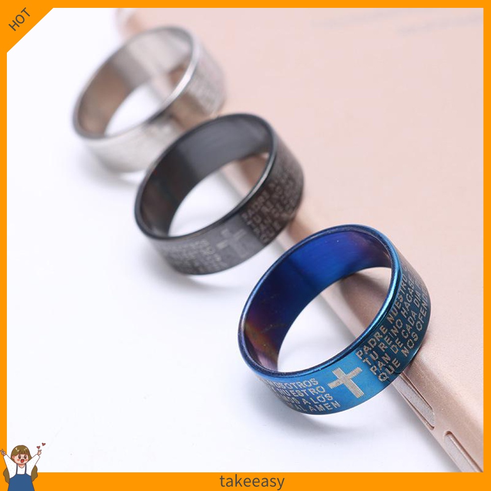 Nhẫn đeo tay bằng thép titan họa tiết chữ thập thời trang cho cặp đôi