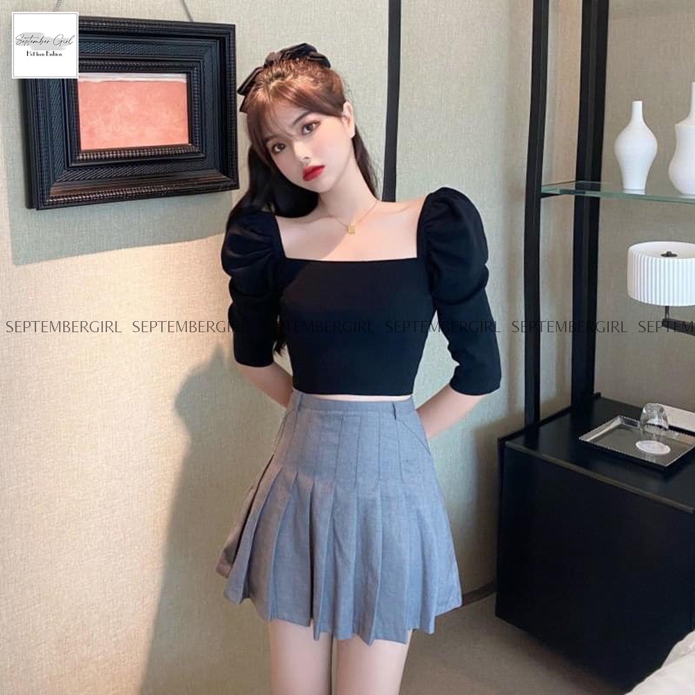 Áo thun nữ cổ vuông SEPTEMBERGIRL dáng croptop tay bồng - AO TOP NU 010V2