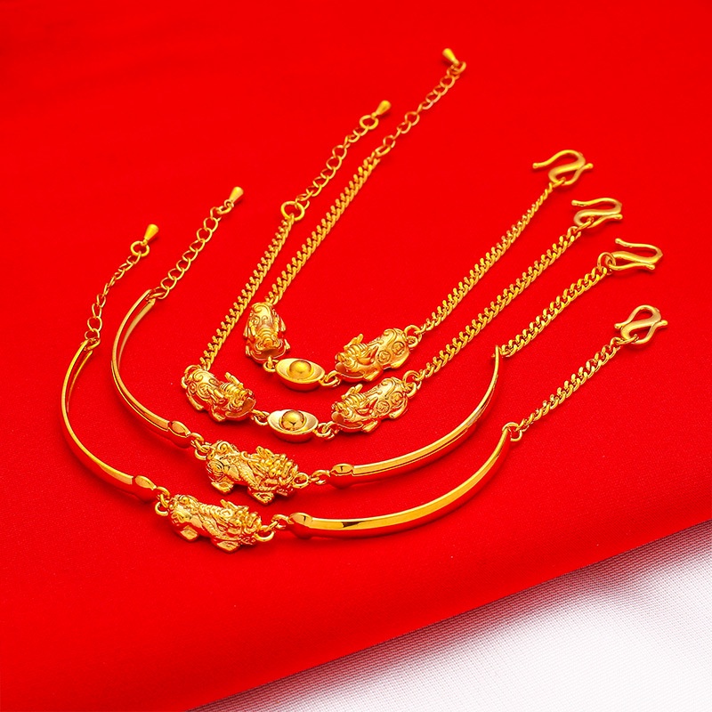 Vòng Tay Pixiu Bằng Đồng Thau Mạ Vàng Phong Cách Hàn Quốc Cho Nam Và Nữ
