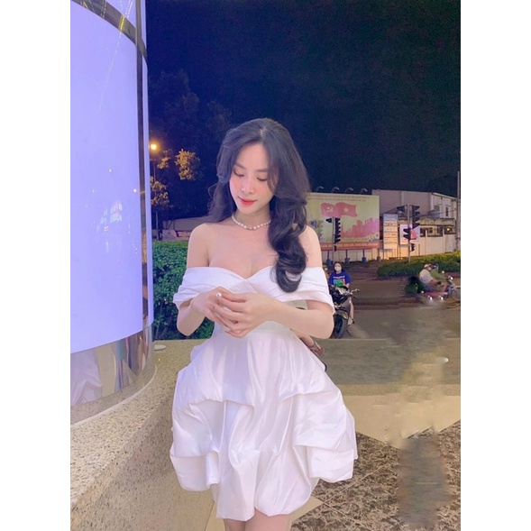 ĐẦM TRẮNG RỚT VAI XOÈ BỒNG BỀNH