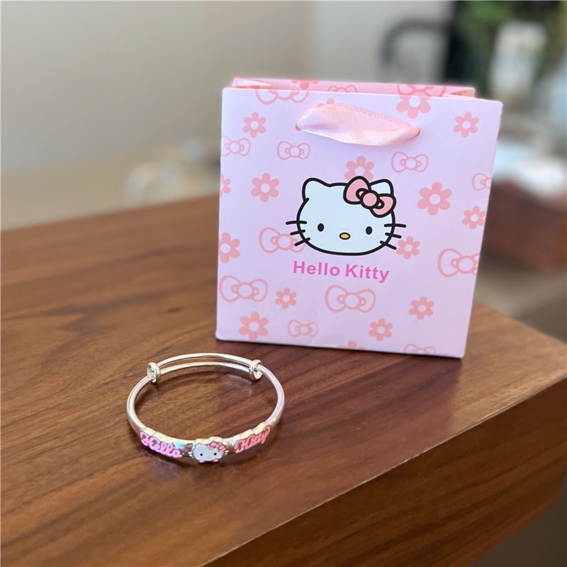 Vòng Tay Bạc Sterling Hình Mèo Kitty Dễ Thương Ngọt Ngào Cho Người Lớn Và Trẻ Em
