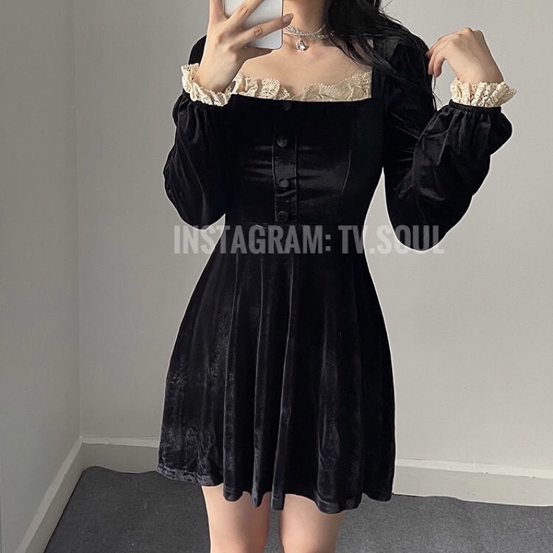 SALE Đầm nhung viền bèo
