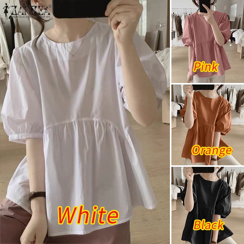 Zanzea Áo Cotton Tay Phồng Màu Trơn Thời Trang Dành Cho Nữ