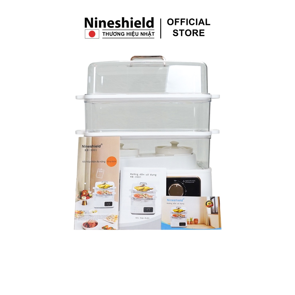 Nồi hấp Nineshield KB3001 đa năng 3 tầng dung tích lớn 22L - An toàn cách nhiệt - Hàng chính hãng