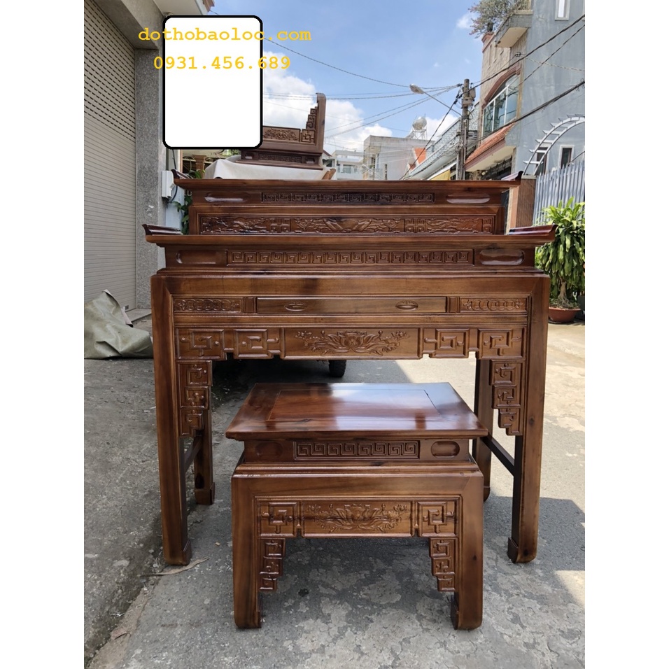 Bàn thờ gia tiên gỗ tràm bông vàng 2 tầng ,bàn mẹ bồng con 4 cỡ: 1m07