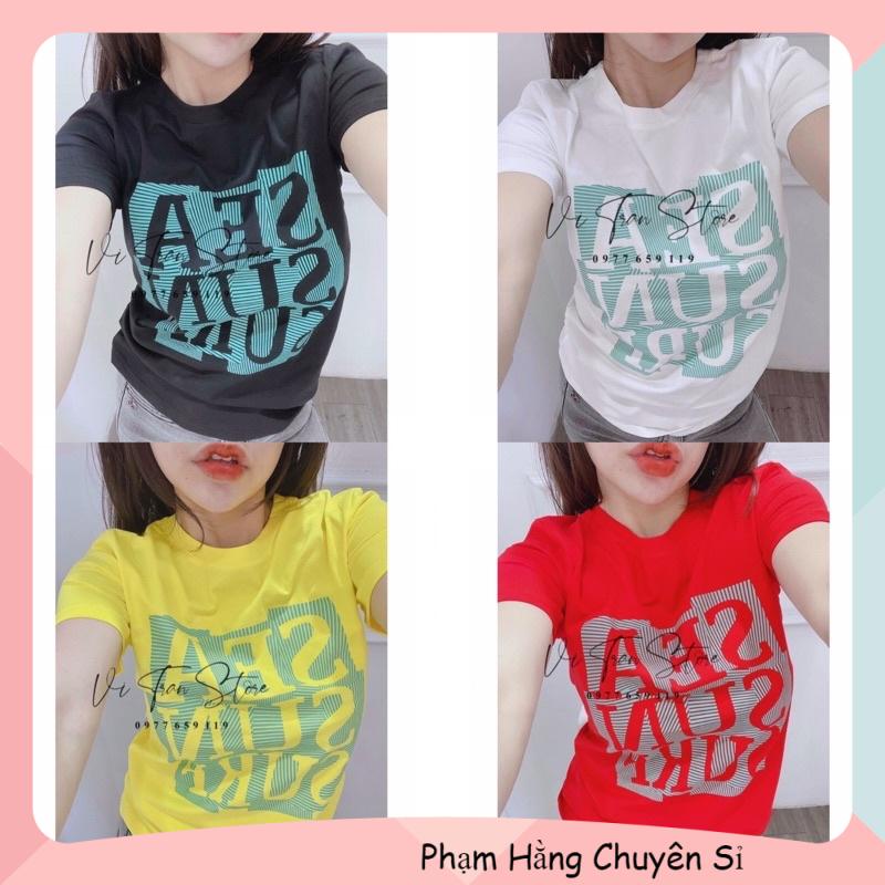 Áo thun giấy in chữ Sea Sun tay ngắn cổ tròn