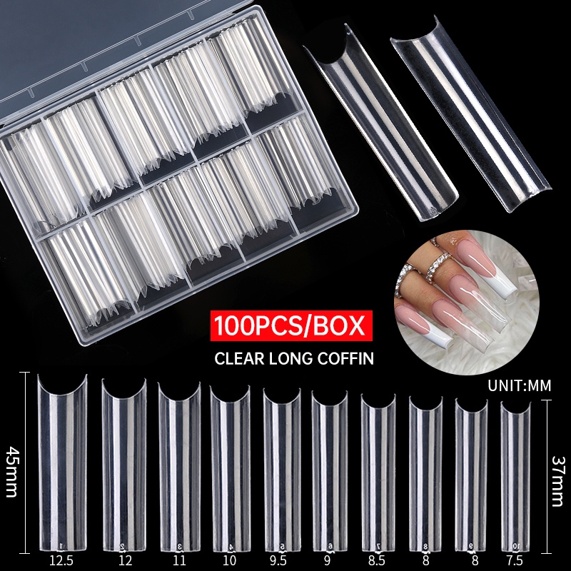 Hộp 100 móng tay giả UR SUGAR trong suốt/ tự nhiên dành cho trang trí móng tay nghệ thuật