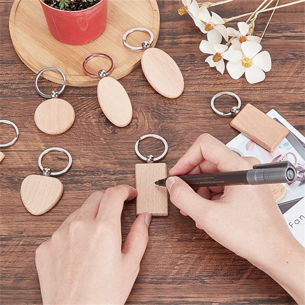Tự làm móc chìa khóa bằng gỗ trống móc khóa bằng gỗ vòng chìa khóa khắc hình chữ nhật người giữ chìa khóa túi mặt dây chuyền cho phụ nữ