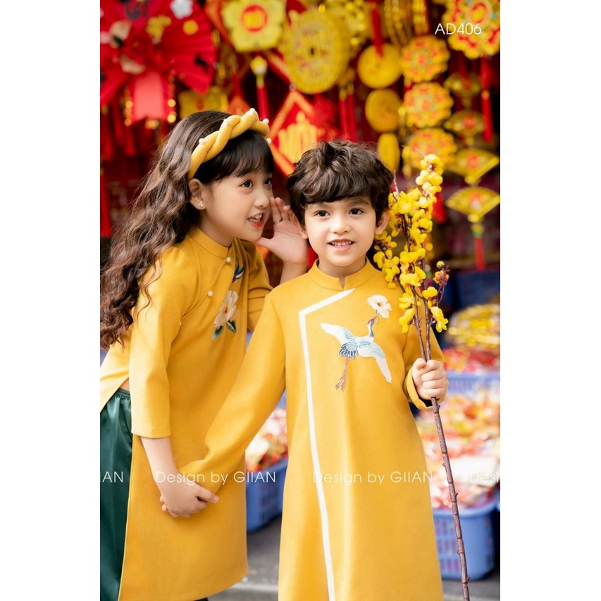 Áo dài cách tân bé trai bé gái chất liệu chéo hàn cao cấp - GD05
