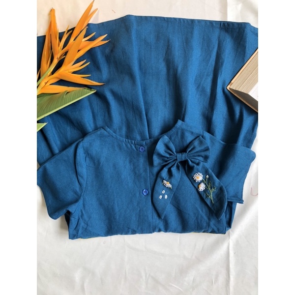 Váy xanh bé gái linen dễ thương