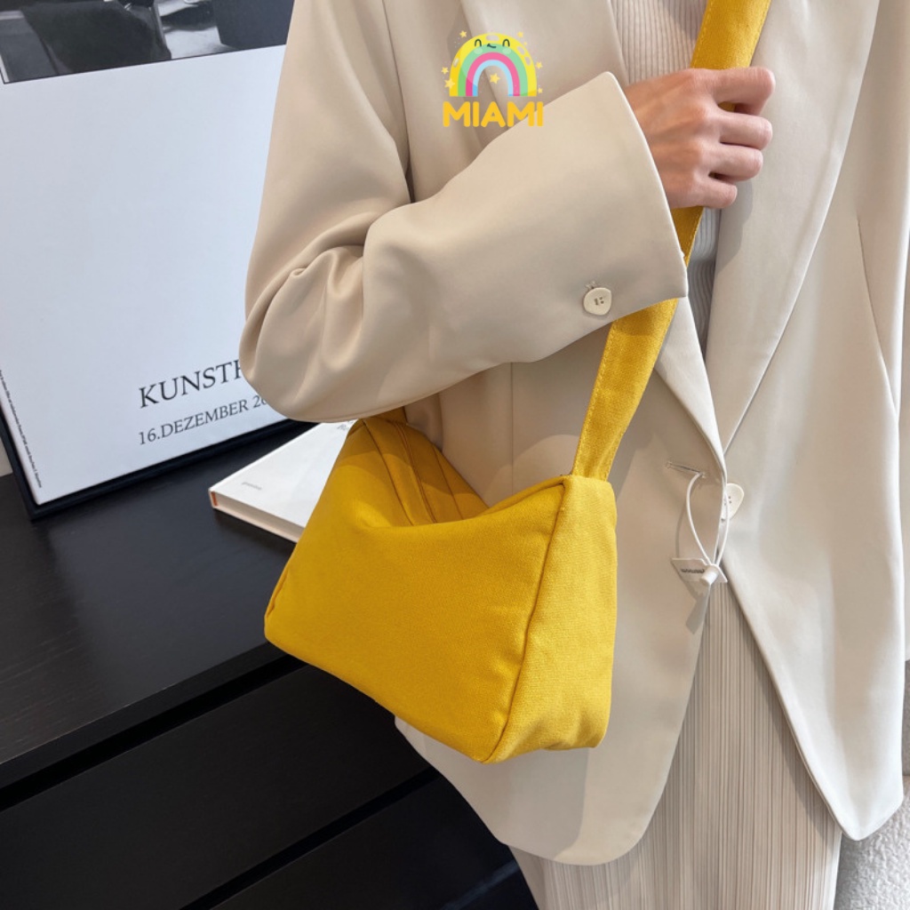 Túi Đeo Chéo Canvas Cỡ Nhỏ, Túi Xách Màu Trắng Đen Xanh Hồng Vàng Hot Trend 2022 Phong Cách Thời Trang Unisex