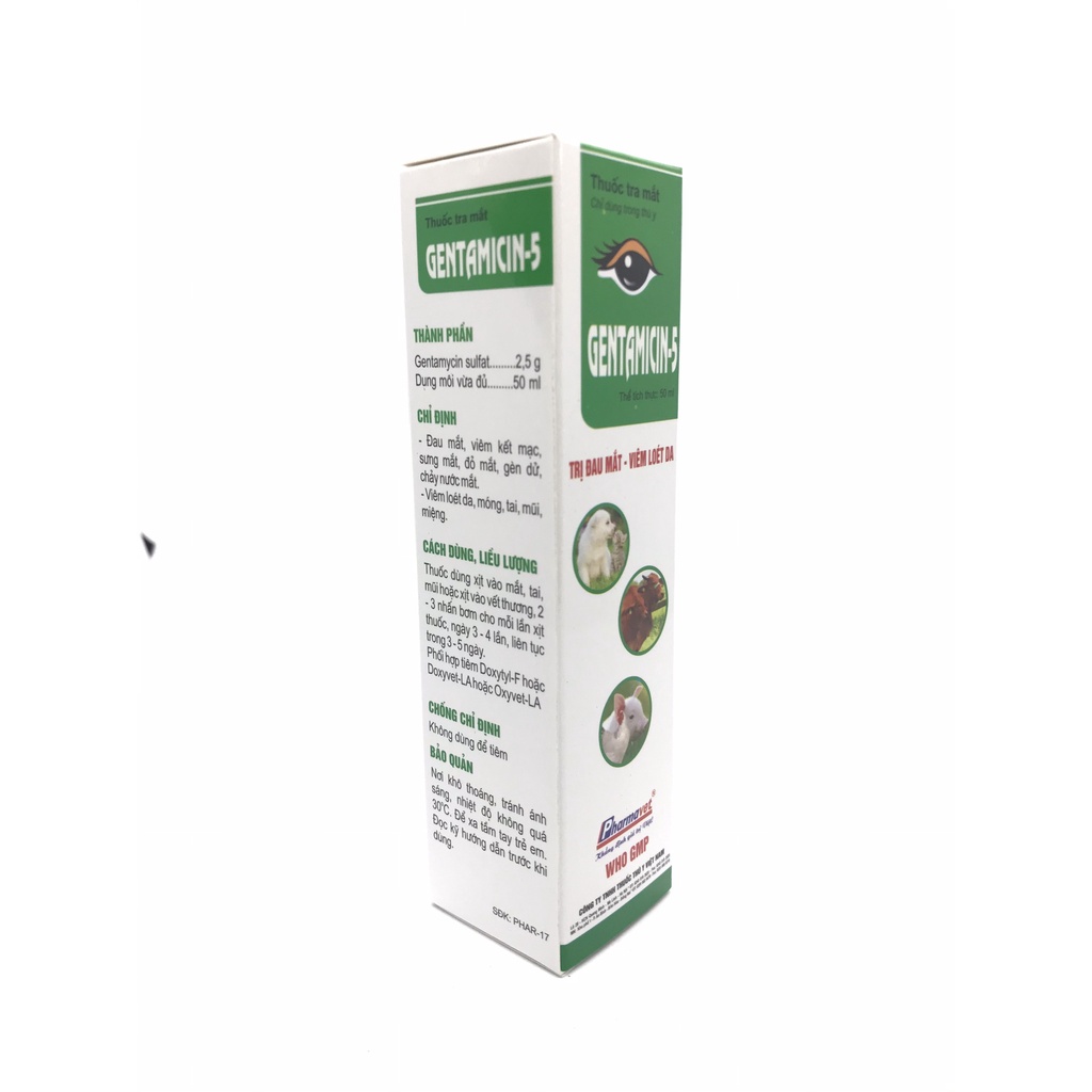 Gentamycin-5  Lành đau mắt, viêm loét da gà đá, chó mèo, heo bò