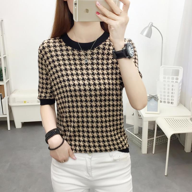 Áo Thun Dệt Kim Tay Ngắn Cổ Tròn Dáng Rộng Trẻ Trung Hợp Thời Trang