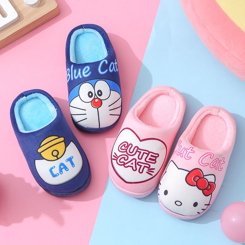 Dép Bông Đi Trong Nhà Hình Mèo Doraemon Giữ Ấm Mùa Thu Đông Cho Bé