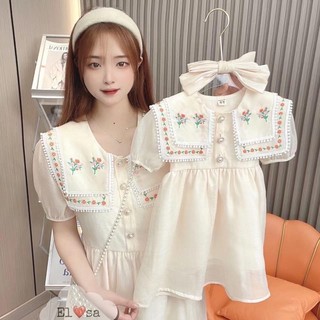 Váy đầm tơ sống hoa thêu cho bé gái