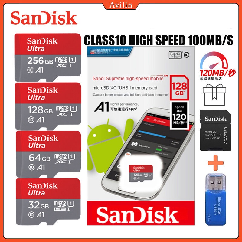 Thẻ Nhớ Sandisk 100% 256GB 128GB 64GB 32GB 16GB Micro SD Class10 UHS-1