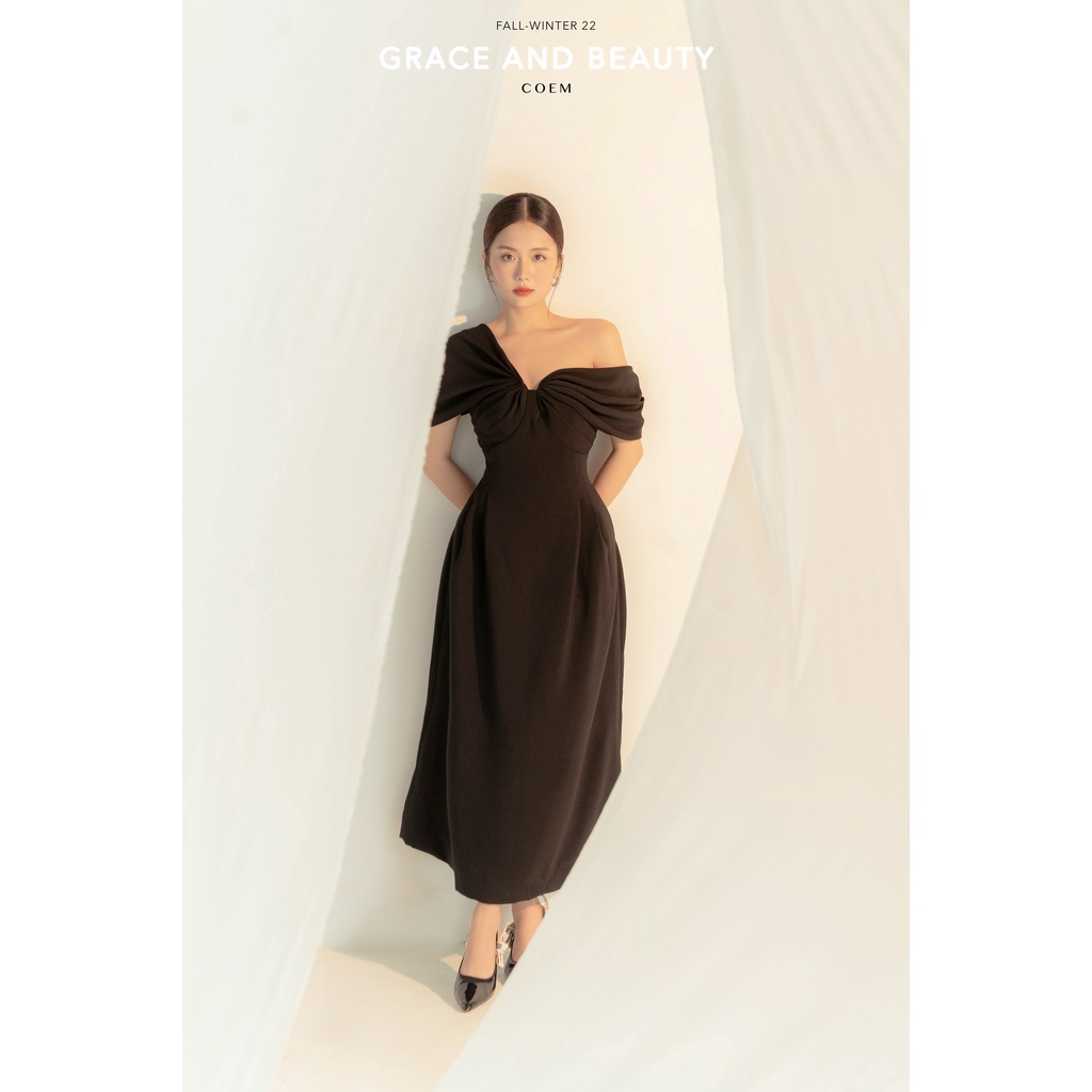 ĐẦM TRỄ VAI DÁNG DÀI NỮ TÍNH THANH LỊCH SANG TRỌNG THIẾT KẾ CAO CẤP ĐI TIỆC HẸN HÒ - NHÀN DRESS