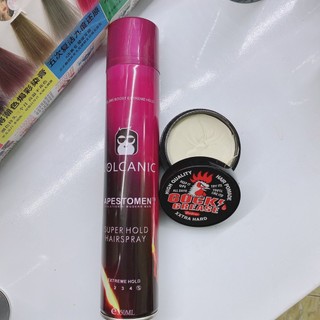 Gôm, keo xịt tóc volcanic clay 350ml.+sáp vuốt tóc con gà clay cream cock crease
