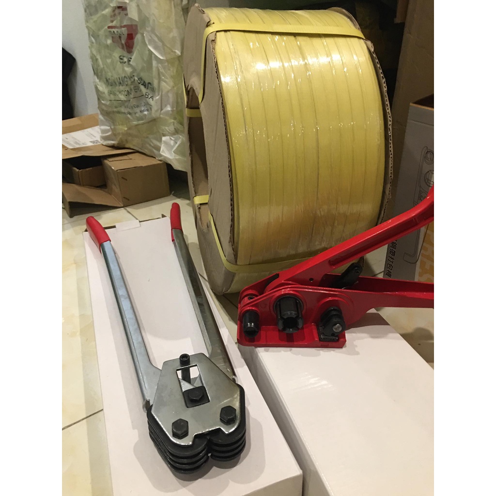 COMBO Kìm Siết Dây Đai Nhựa Kèm Dây và Bọ Sắt Kẹp Đai