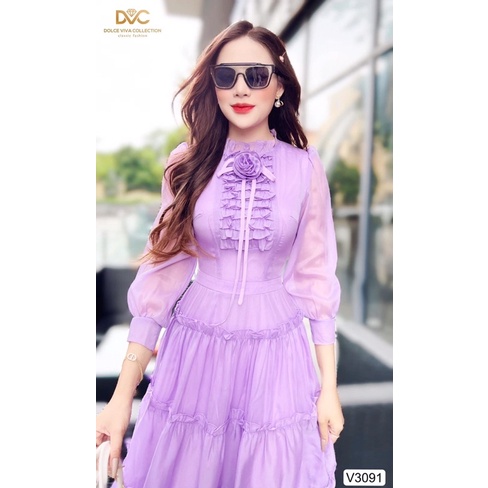 V3091 váy voan tơ màu tím