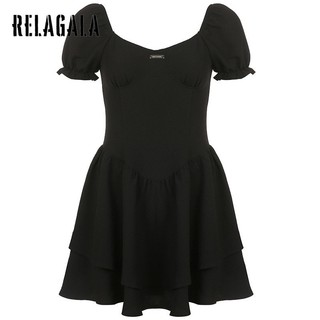 RelaGala Thời trang nữ màu trơn cổ điển hào phóng cổ áo bong bóng