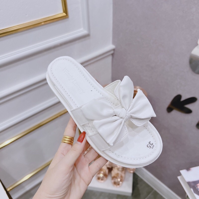 Dép quai ngang nữ đế bánh mì 2p quai nơ to 4 cánh